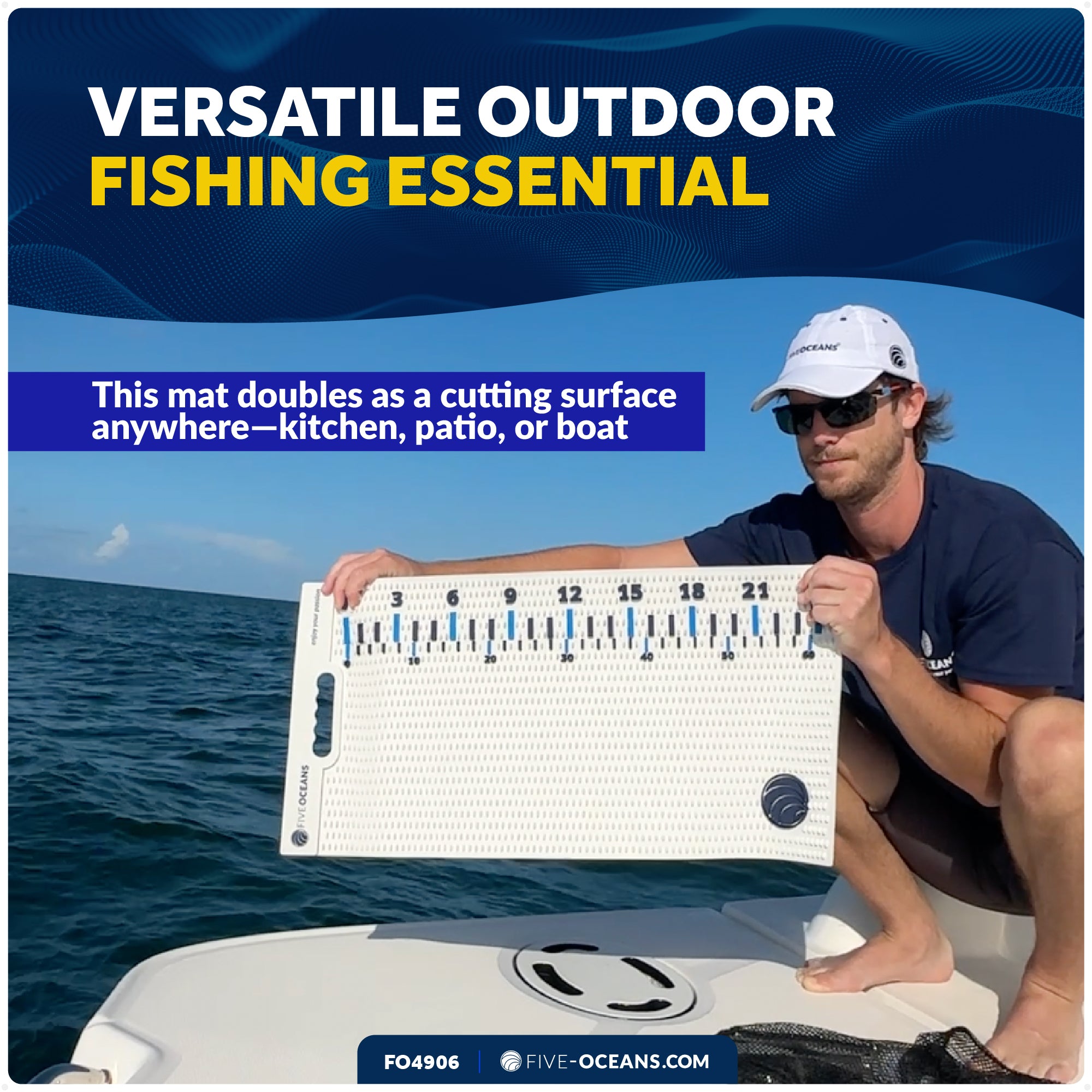 Fish Fillet Mat 28"x14" - Non-Slip Roll-Up Cutting Board, Dishwasher Safe for Boat Fishing, Home Kitchen, Patio BBQ & Outdoor Tables - FO4906