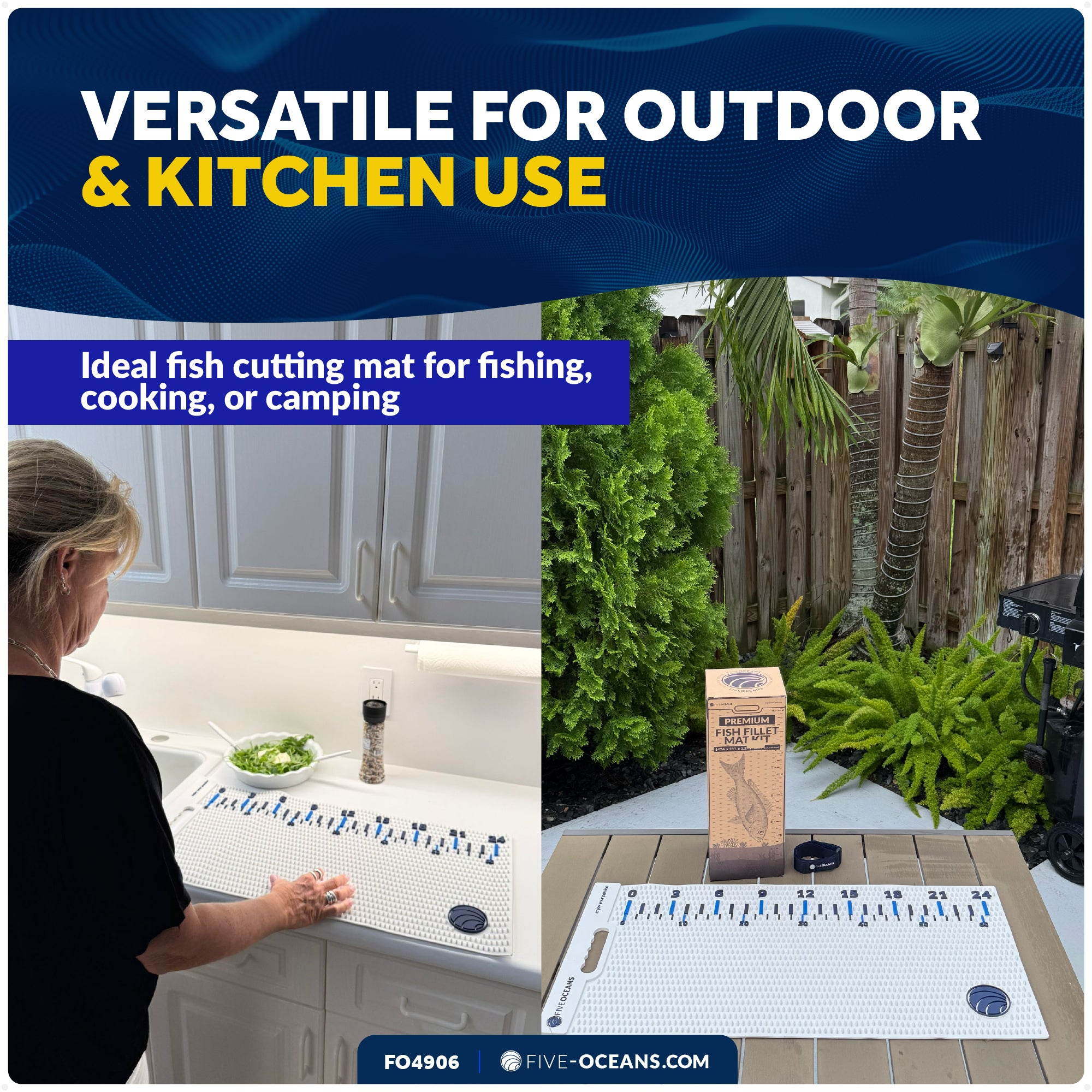 Fish Fillet Mat 28"x14" - Non-Slip Roll-Up Cutting Board, Dishwasher Safe for Boat Fishing, Home Kitchen, Patio BBQ & Outdoor Tables - FO4906