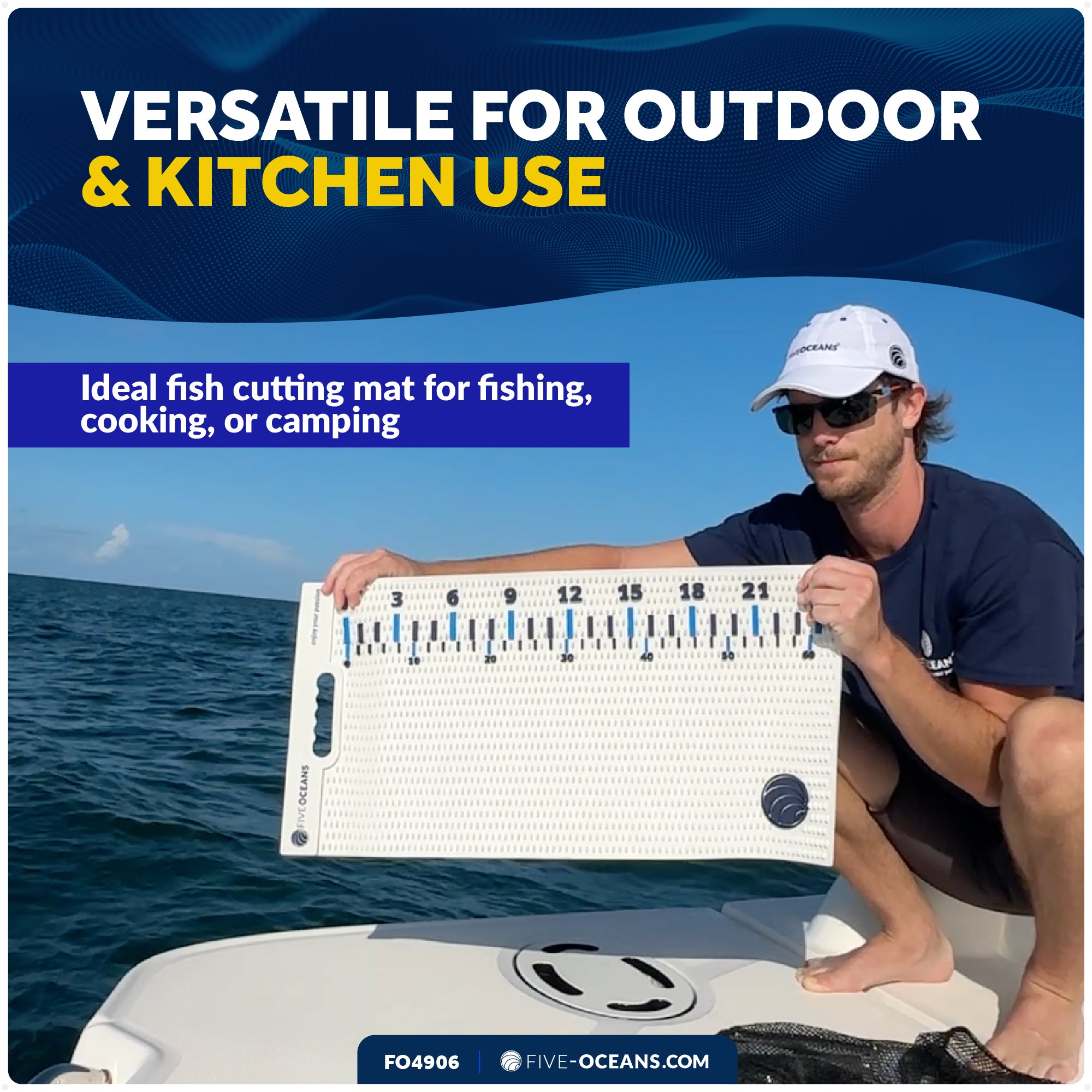 Fish Fillet Mat 28" x 14", White - Heavy-Duty Non-Slip Roll-Up Cutting Board, Dishwasher Safe with 24" Ruler - FO4906