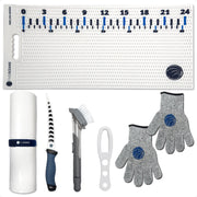 Fish Fillet Mat Kit 28"x14" - Complete Fish Cleaning Set with Knife, Gloves, Scaling Tool & Scrubbing Brush for Boat Fishing, Home Kitchen, Patio BBQ & Outdoor Tables - FO4908