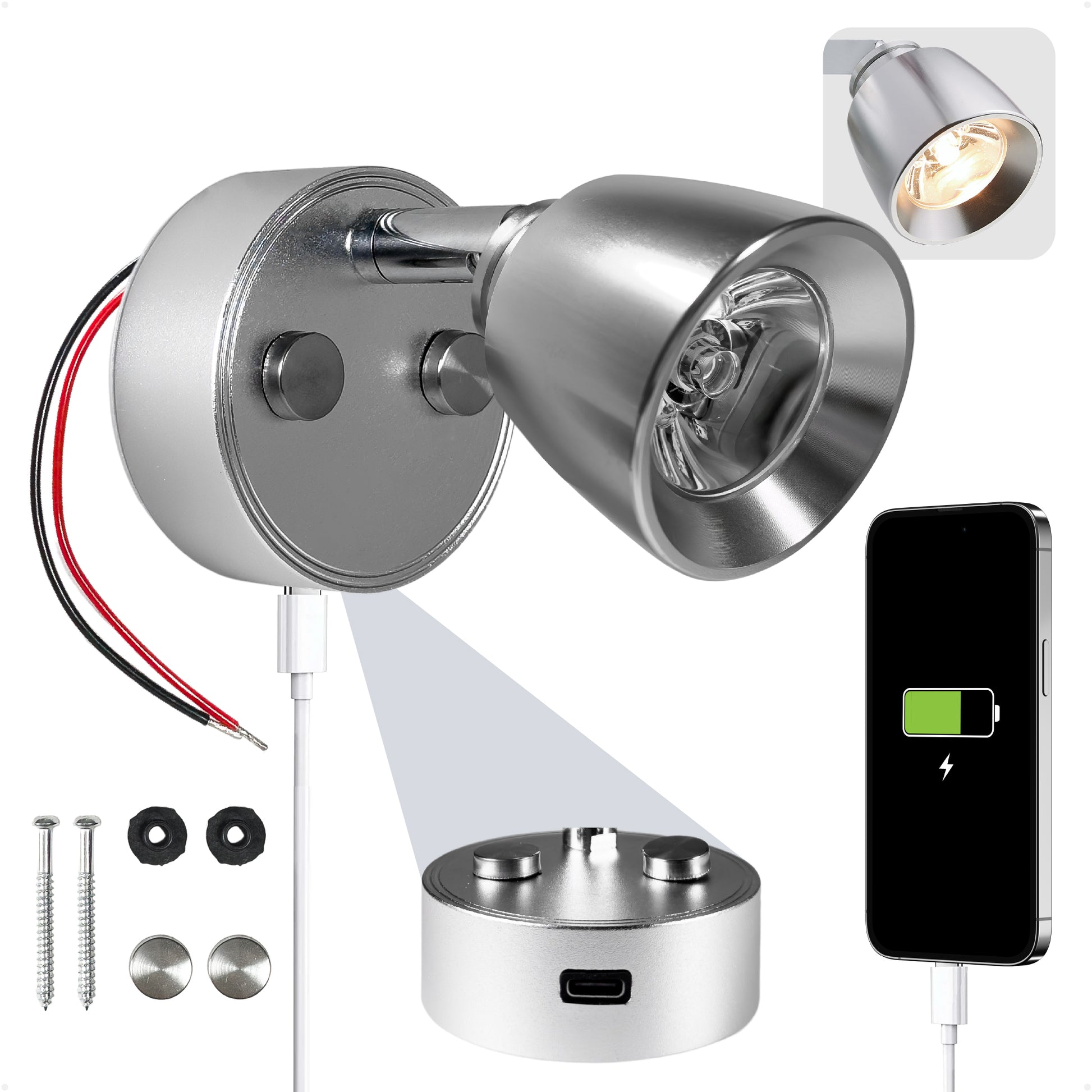 LED Reading Light with USB-C Port, Touch Dimmer, Warm White, Aluminum Housing, 200 LM, 10-28V DC - FO4914 - Five Oceans