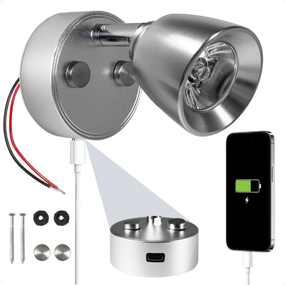 LED Reading Light with USB-C Port, Touch Dimmer, Aluminum Housing, 200 LM, 10-28V DC