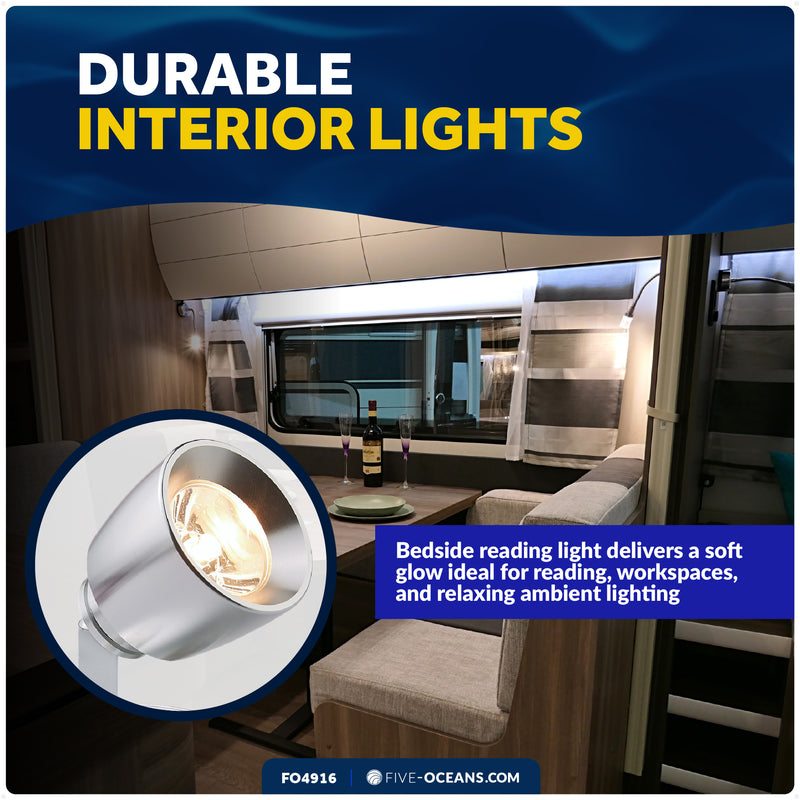 LED Reading Light with USB-C Port, Touch Dimmer, Warm White & Red, Aluminum Housing, 200 LM, 10-28V DC