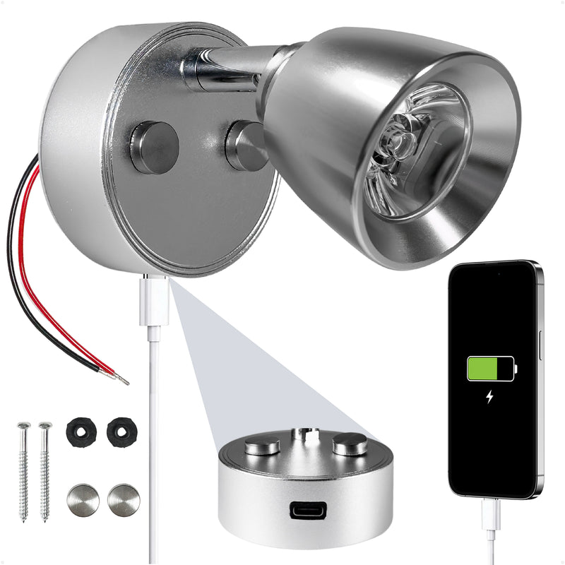 LED Reading Light with USB-C Port, Touch Dimmer, Warm White & Red, Aluminum Housing, 200 LM, 10-28V DC