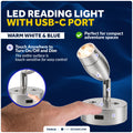 LED Reading Light with USB-C Port, Touch Dimmer, Warm White & Blue, Aluminum Housing, 200 LM, 10-28V DC