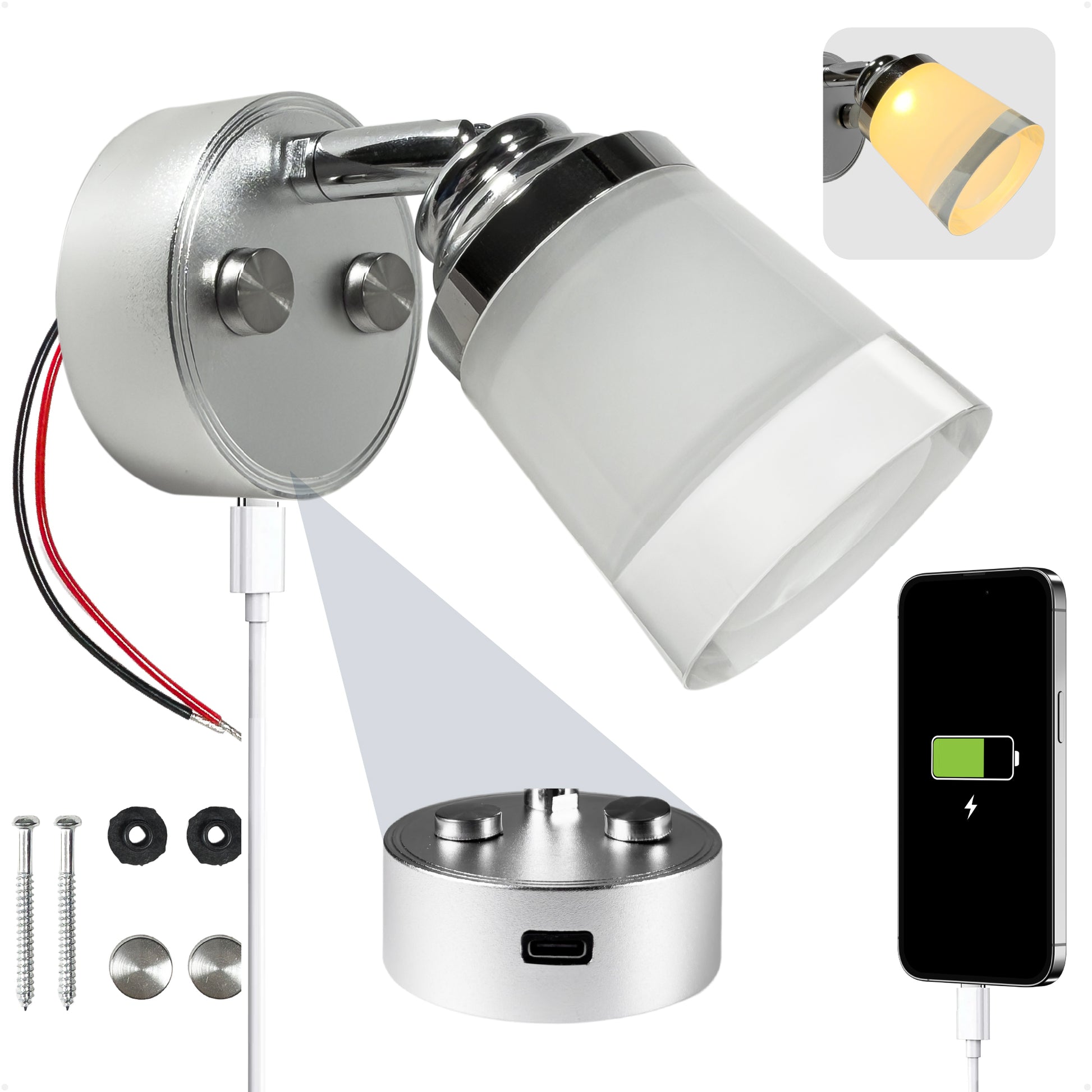 LED Reading Light with USB-C, Touch Dimmer, Warm White, Aluminum & Acrylic Housing, 200 LM, 10-28V DC - FO4922 - Five Oceans