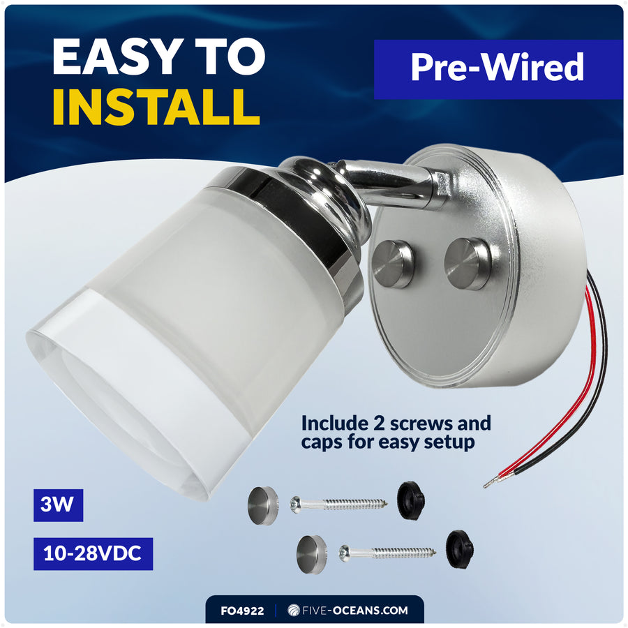 LED Reading Light with USB-C, Touch Dimmer, Warm White, Aluminum & Acrylic Housing, 200 LM, 10-28V DC - FO4922 - Five Oceans