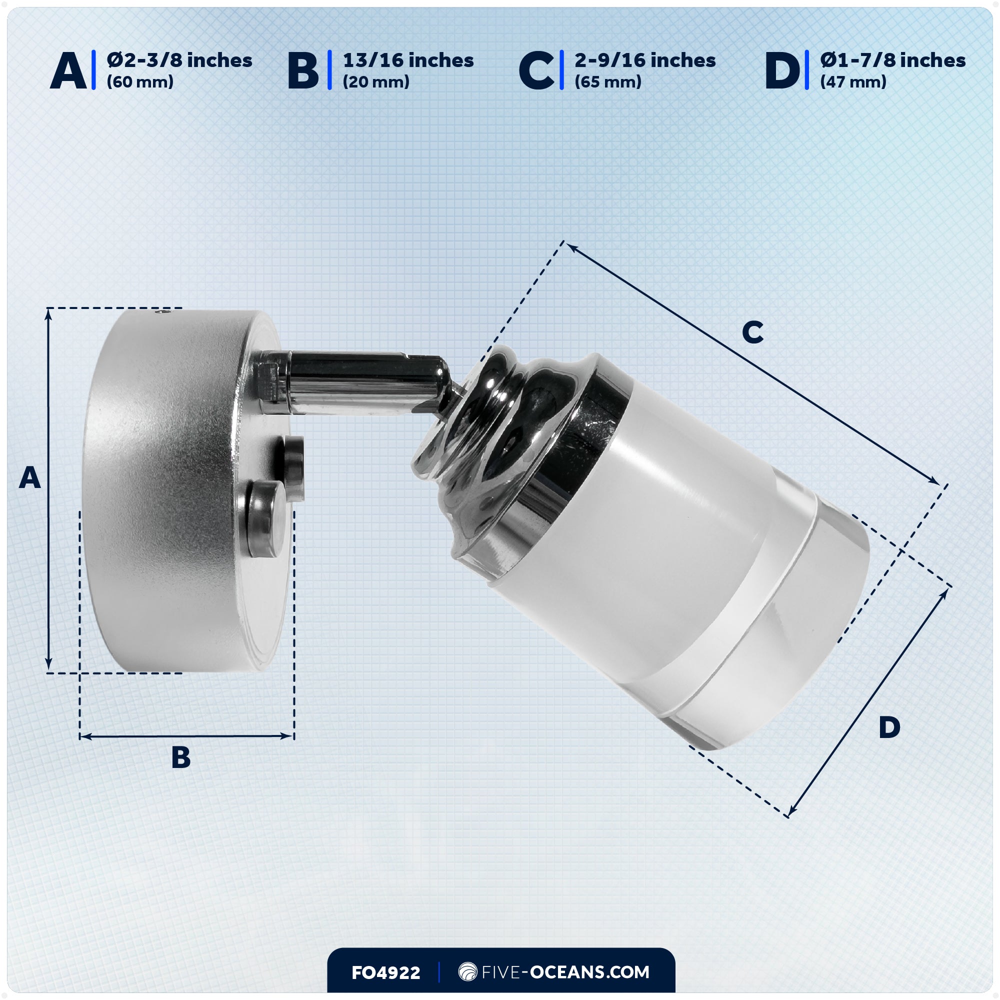 LED Reading Light with USB-C, Touch Dimmer, Warm White, Aluminum & Acrylic Housing, 200 LM, 10-28V DC - FO4922 - Five Oceans