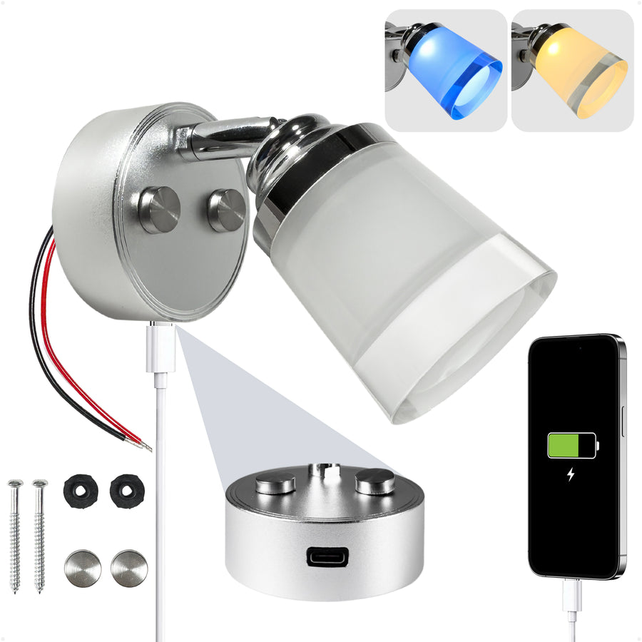 LED Reading Light with USB-C, Touch Dimmer, Warm White & Blue, Aluminum & Acrylic Housing, 200 LM, 10-28V DC