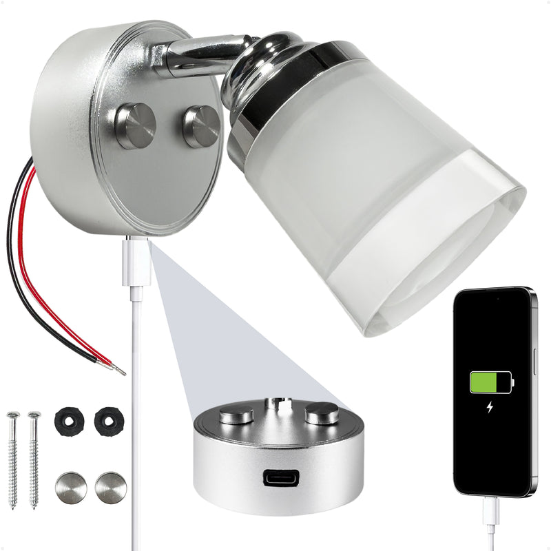 LED Reading Light with USB-C, Touch Dimmer, Warm White & Red, Aluminum & Acrylic Housing, 200 LM, 10-28V DC