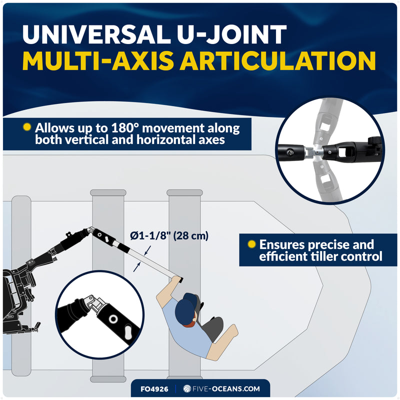 Universal U-Joint Telescopic Tiller Extension Handle, Extend from 36" - 53"- FO4926 - Five Oceans