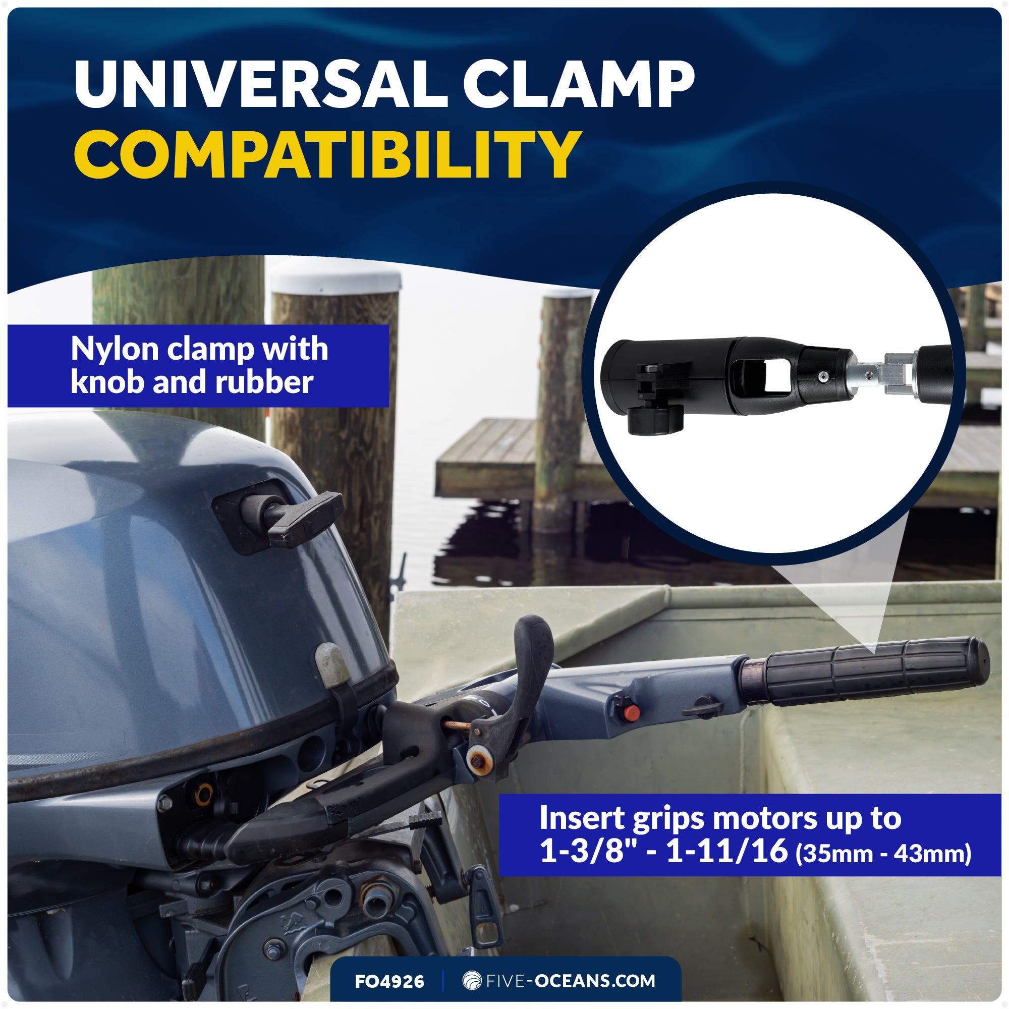 Universal U-Joint Telescopic Tiller Extension Handle, Extend from 36" - 53"- FO4926 - Five Oceans