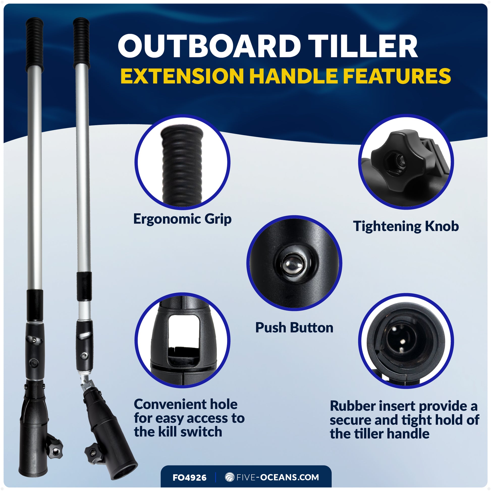 Universal U-Joint Telescopic Tiller Extension Handle, Extend from 36" - 53"- FO4926 - Five Oceans