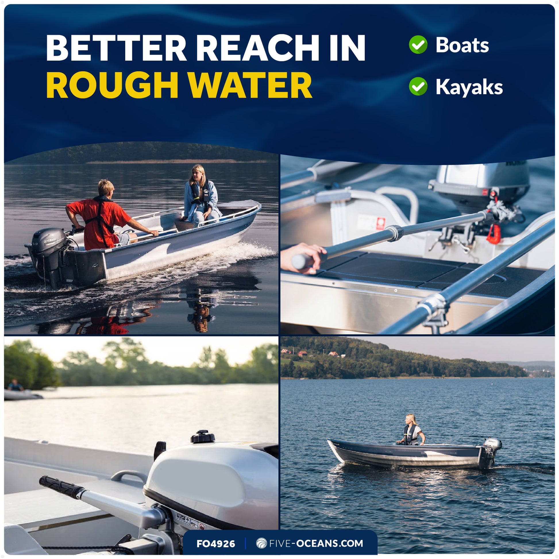 Universal U-Joint Telescopic Tiller Extension Handle, Extend from 36" - 53"- FO4926 - Five Oceans