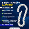 3-1/8" Snap Hook Carabiner, AISI316 Stainless Steel