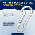 3-1/8" Snap Hook Carabiner, AISI316 Stainless Steel