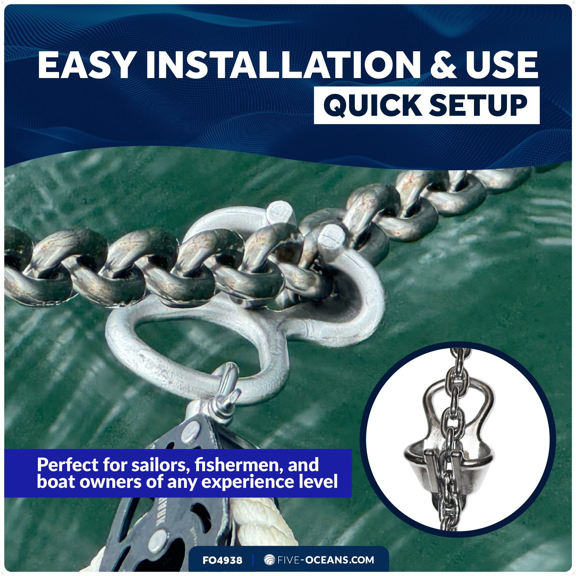 Anchor Chain Lock - Fits 1/4" to 5/16" Chains, Stainless Steel - FO4938 - Five Oceans