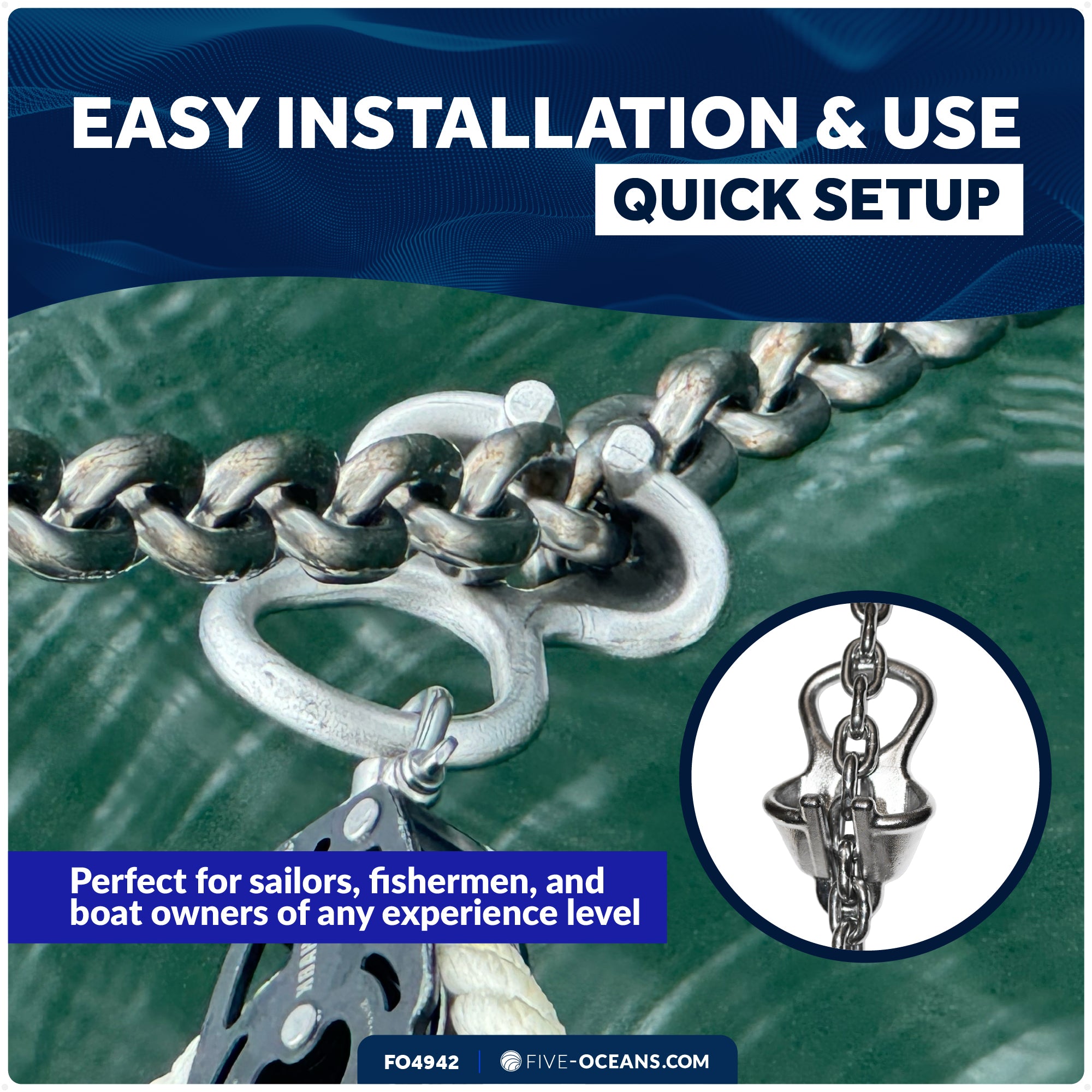Anchor Chain Lock - Fits 3/8" to 1/2" Chains, Stainless Steel - FO4942 - Five Oceans