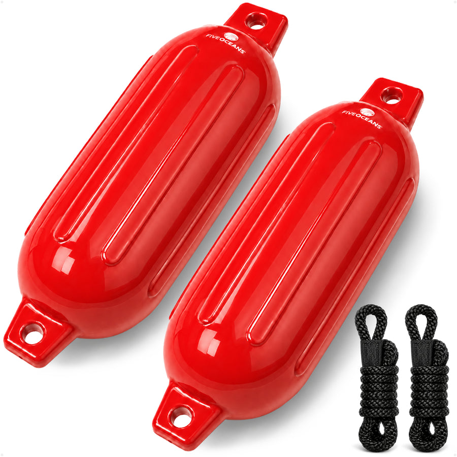 6.5" x 23" Inflatable Ribbed Fenders, Red, 2-Pack