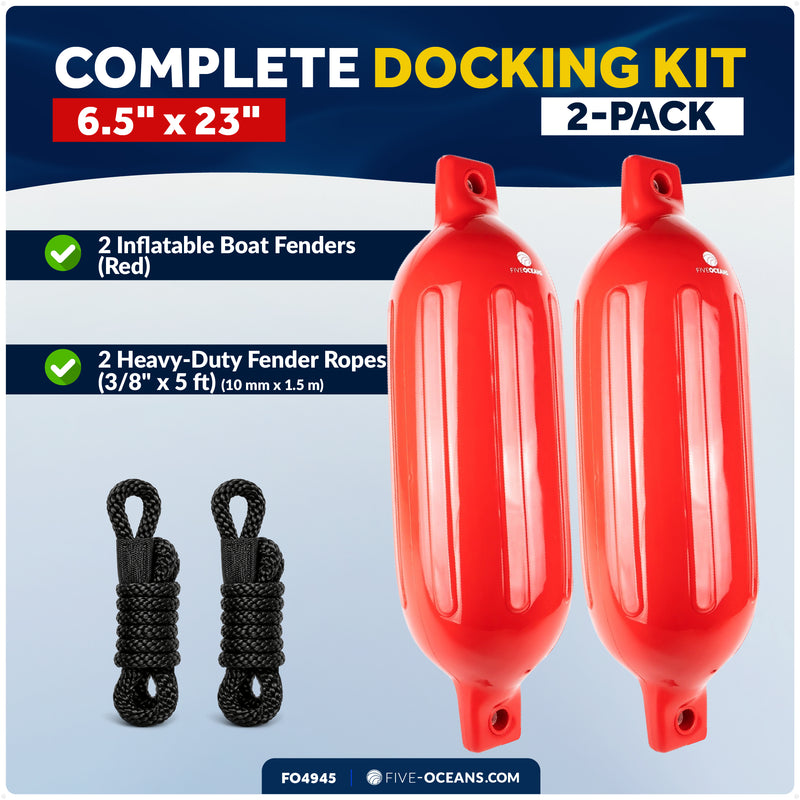 6.5" x 23" Inflatable Ribbed Fenders, Red, 2-Pack