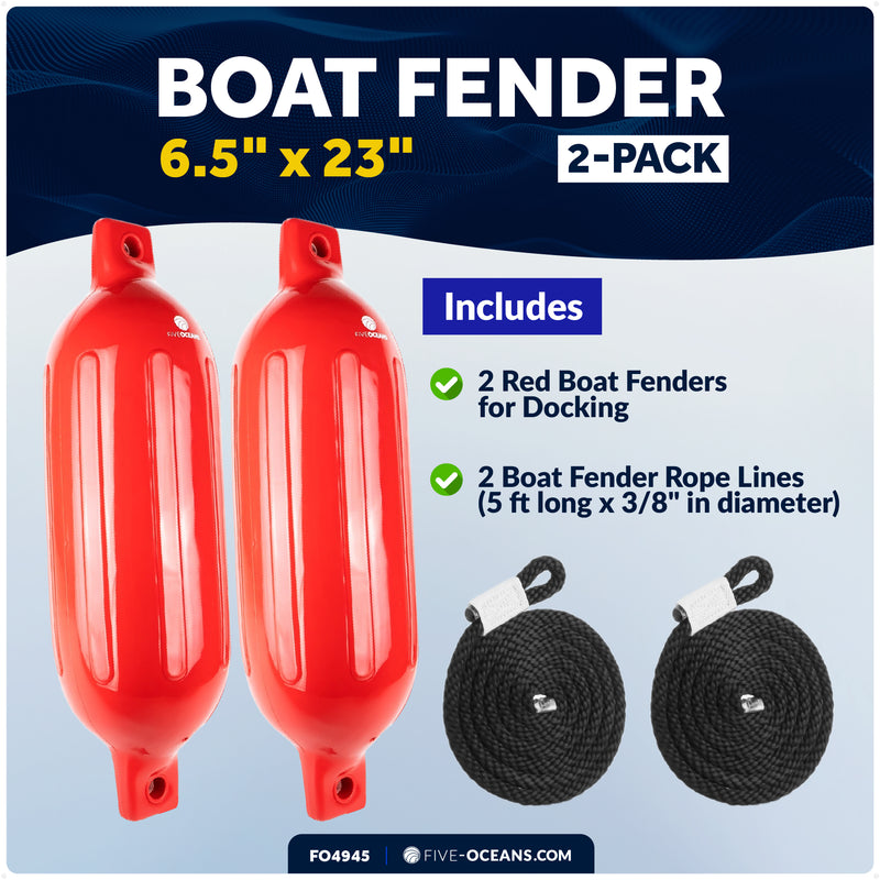 6.5" x 25" Inflatable Ribbed Fenders, Red, 2-Pack - FO4945 - Five Oceans