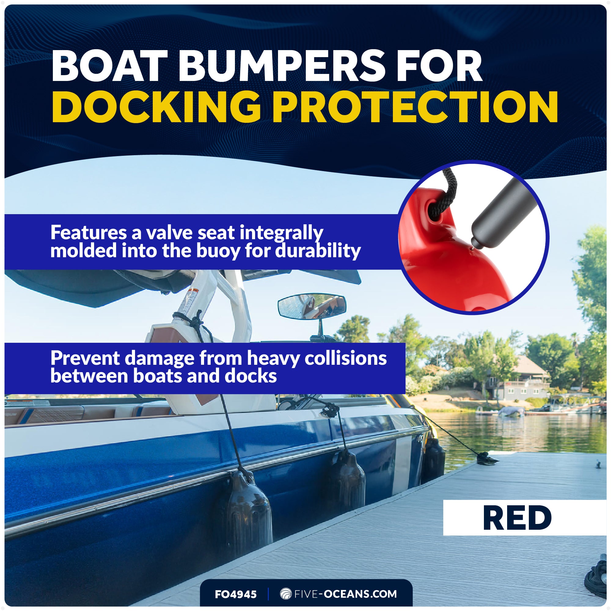 Twin Eye Ribbed Boat Fenders 6.5 x 25-Inch, Red, 2-Pack - FO4945