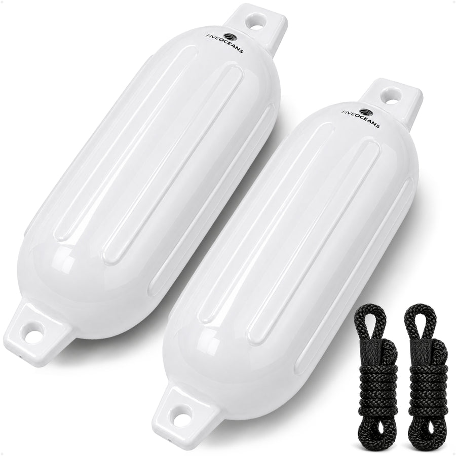 4.5" x 16" Inflatable Ribbed Boat Fenders, White, 2-Pack