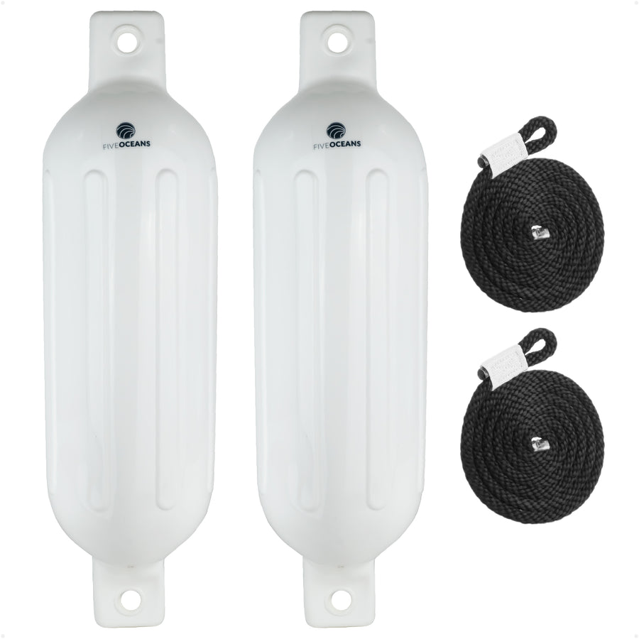 4.5" x 16" Inflatable Ribbed Fenders, White, 2-Pack - FO4946 - Five Oceans
