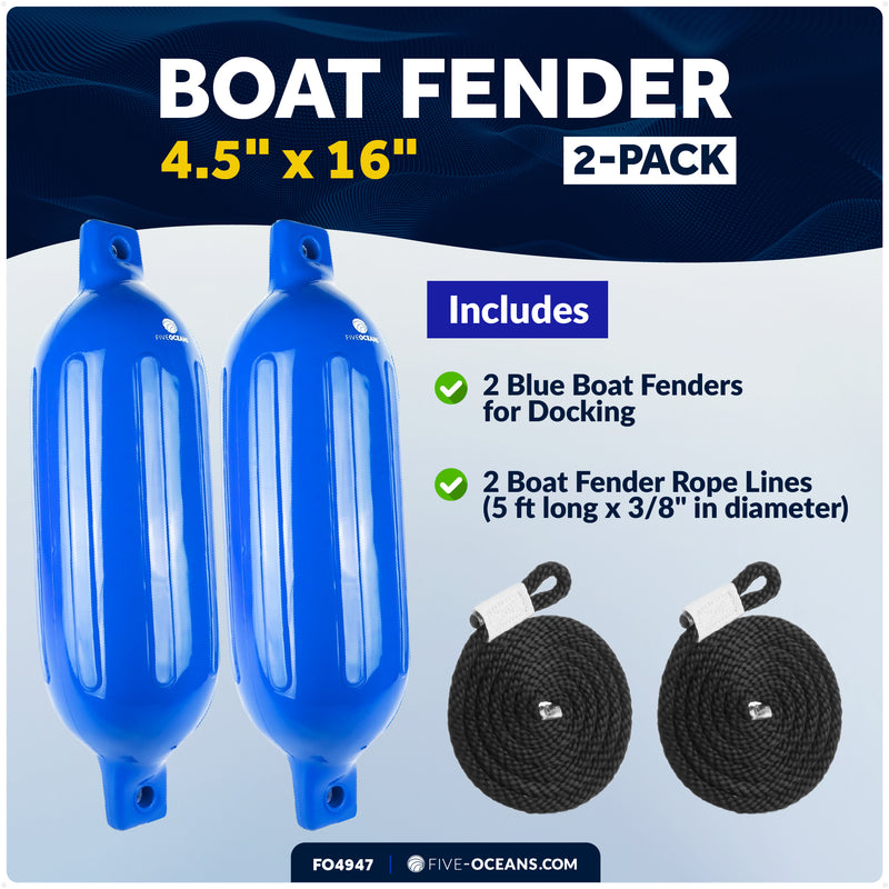4.5" x 16" Inflatable Ribbed Fenders, Blue, 2-Pack - FO4947 - Five Oceans