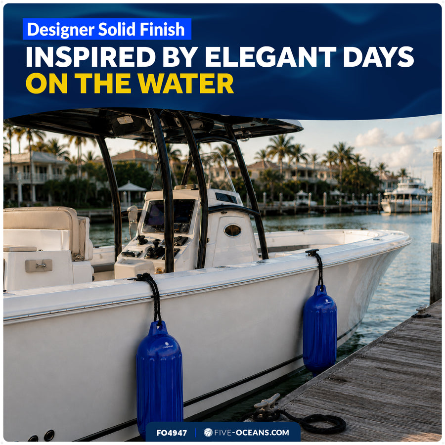 4.5" x 16" Inflatable Ribbed Boat Fenders, Blue, 2-Pack - Five Oceans