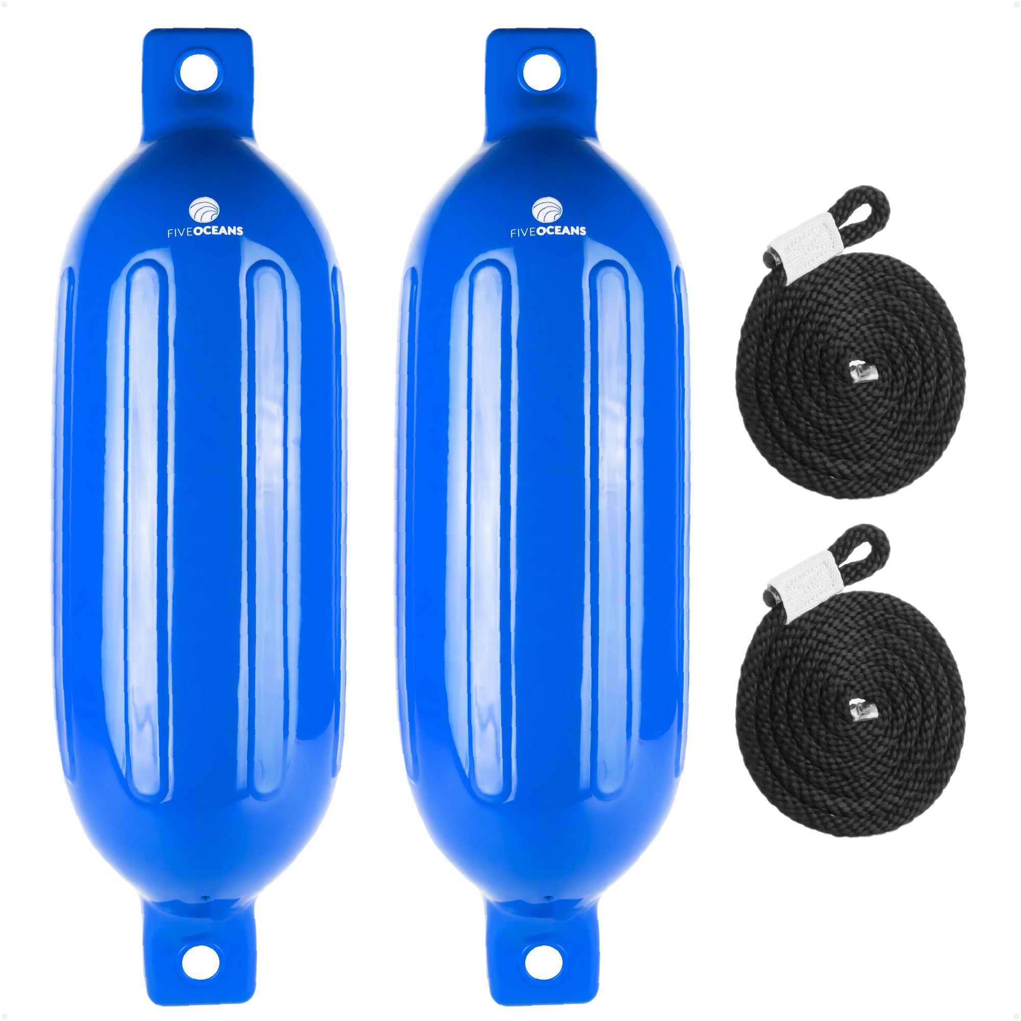 Twin Eye Ribbed Boat Fenders 6.5 x 23-Inch, Blue, 2-Pack - FO4949