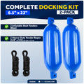 6.5" x 23" Inflatable Ribbed Boat Fenders, Blue, 2-Pack