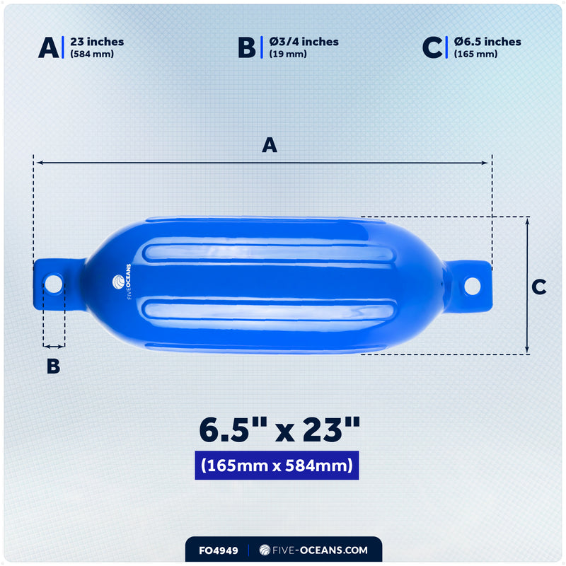 6.5" x 23" Inflatable Ribbed Fenders, Blue, 2-Pack - FO4949 - Five Oceans