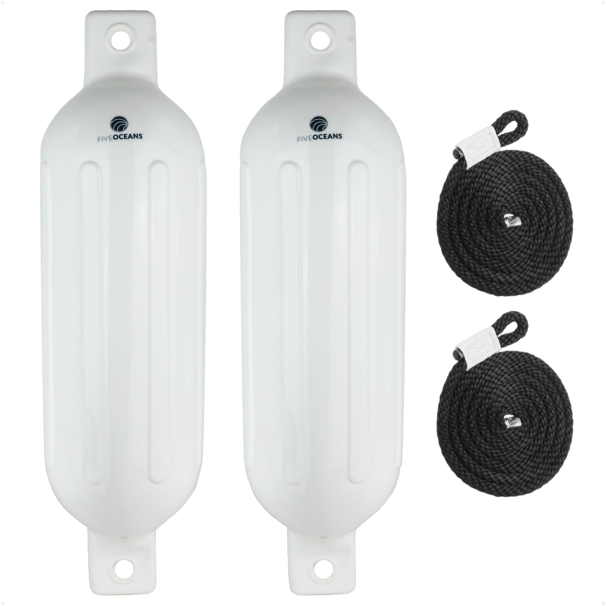 Twin Eye Ribbed Boat Fenders 6.5 x 23-Inch, White, 2-Pack - FO4950