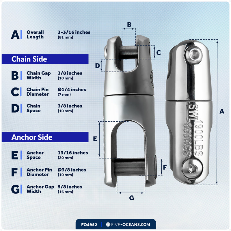 Anchor Swivel for 1/4" - 5/16" Chain, AISI316 Stainless Steel - FO4952 - Five Oceans