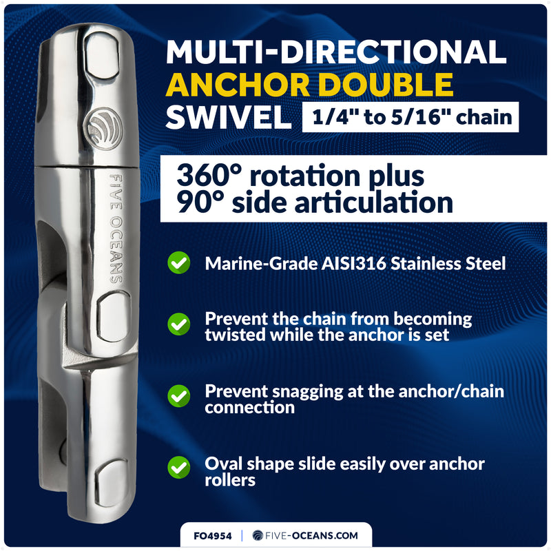 Multidirectional Anchor Swivel for 1/4" - 5/16" Chain, AISI316 Stainless Steel - FO4954 - Five Oceans