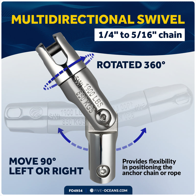 Multidirectional Anchor Swivel for 1/4" - 5/16" Chain, AISI316 Stainless Steel - FO4954 - Five Oceans