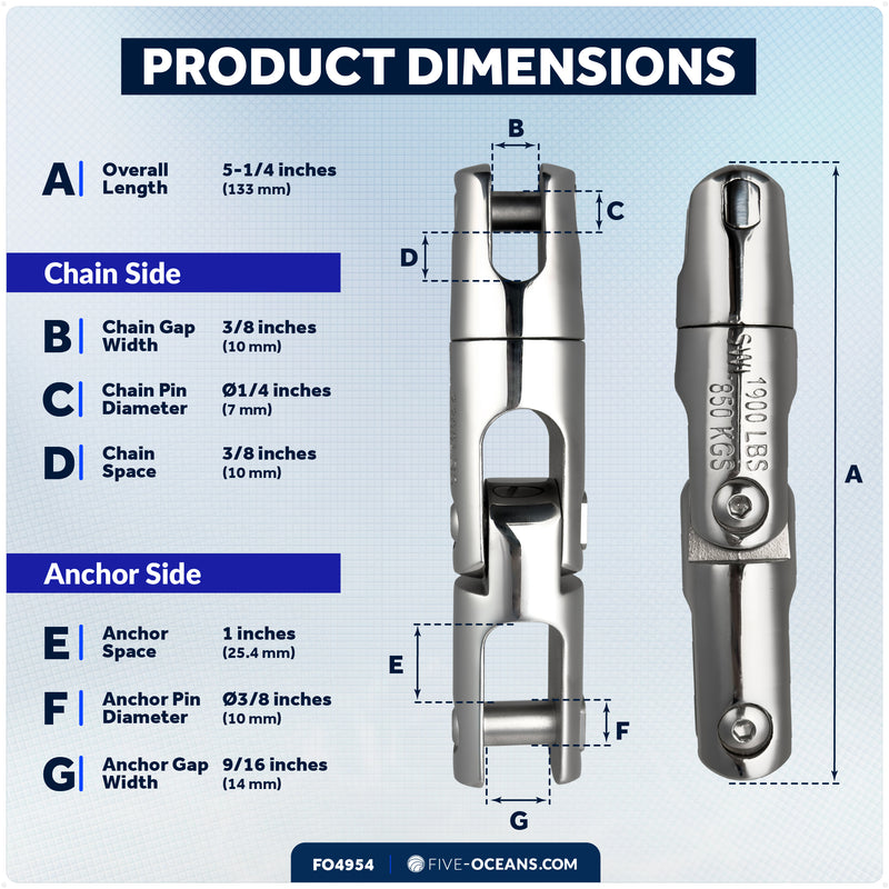 Multidirectional Anchor Swivel for 1/4" - 5/16" Chain, AISI316 Stainless Steel - FO4954 - Five Oceans