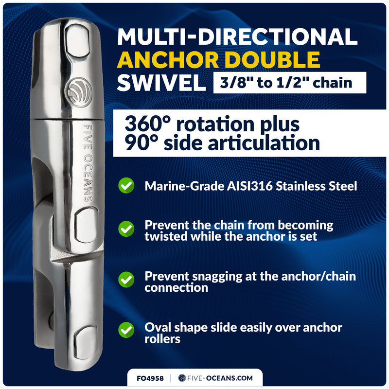 Multidirectional Anchor Swivel for 3/8" - 1/2" Chain, AISI316 Stainless Steel - FO4958 - Five Oceans