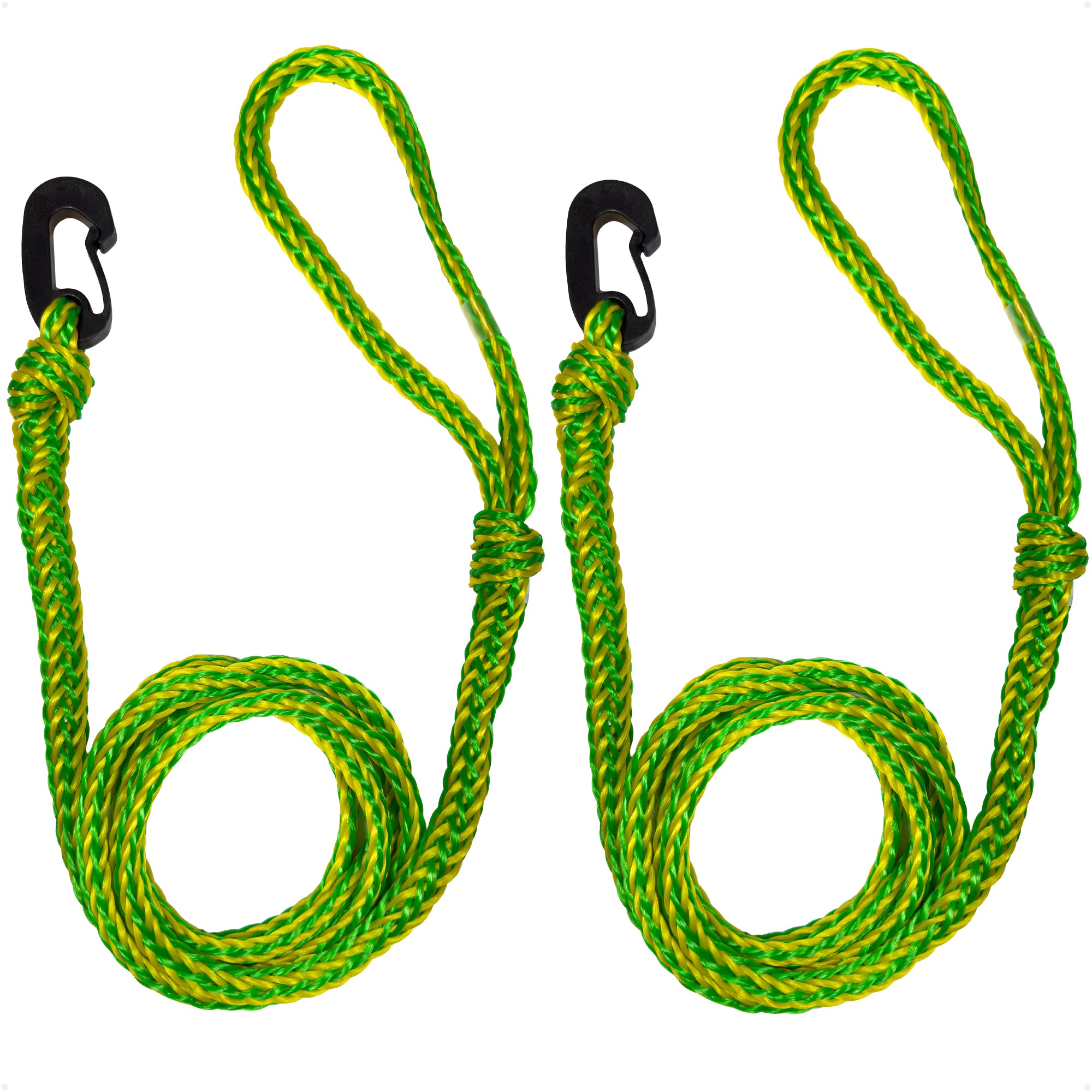1/2 in x 7 ft PWC Dock Lines, Giant Snap Hook, Yellow & Green, 2-Pack - FO4960 - Five Oceans
