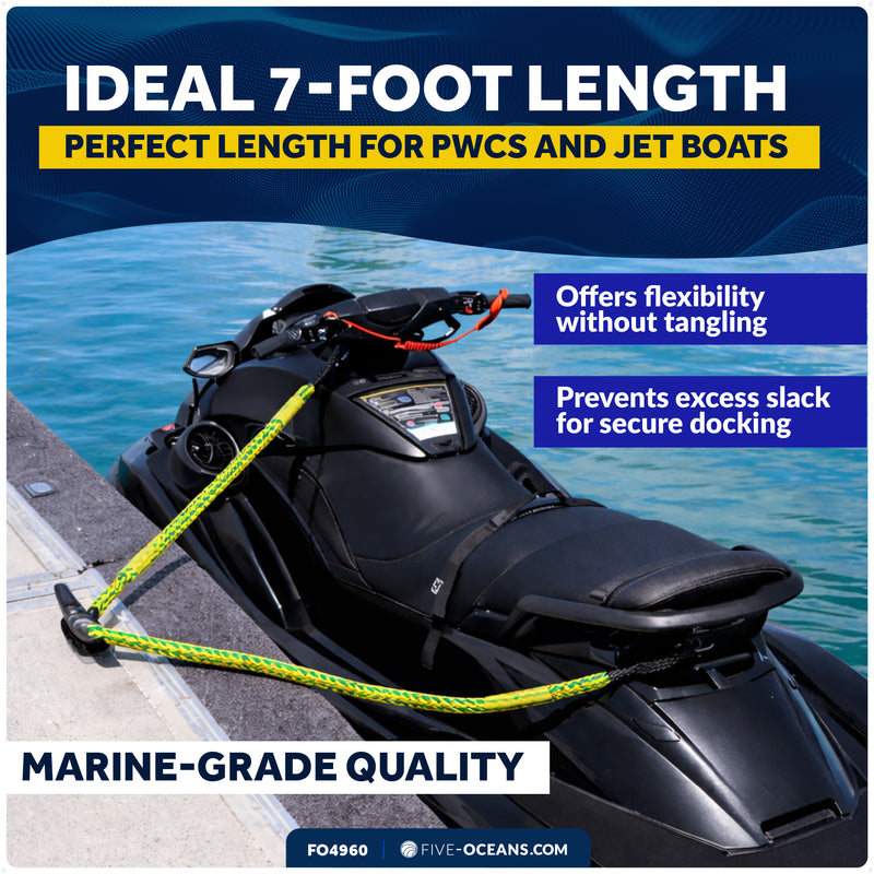 1/2 in x 7 ft PWC Dock Lines, Giant Snap Hook, Yellow & Green, 2-Pack – FO4960 - Five Oceans