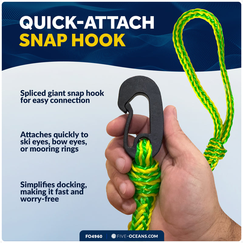 1/2 in x 7 ft PWC Dock Lines, Giant Snap Hook, Yellow & Green, 2-Pack – FO4960 - Five Oceans