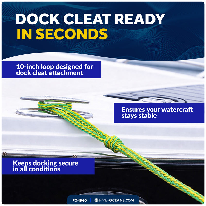1/2 in x 7 ft PWC Dock Lines, Giant Snap Hook, Yellow & Green, 2-Pack – FO4960 - Five Oceans