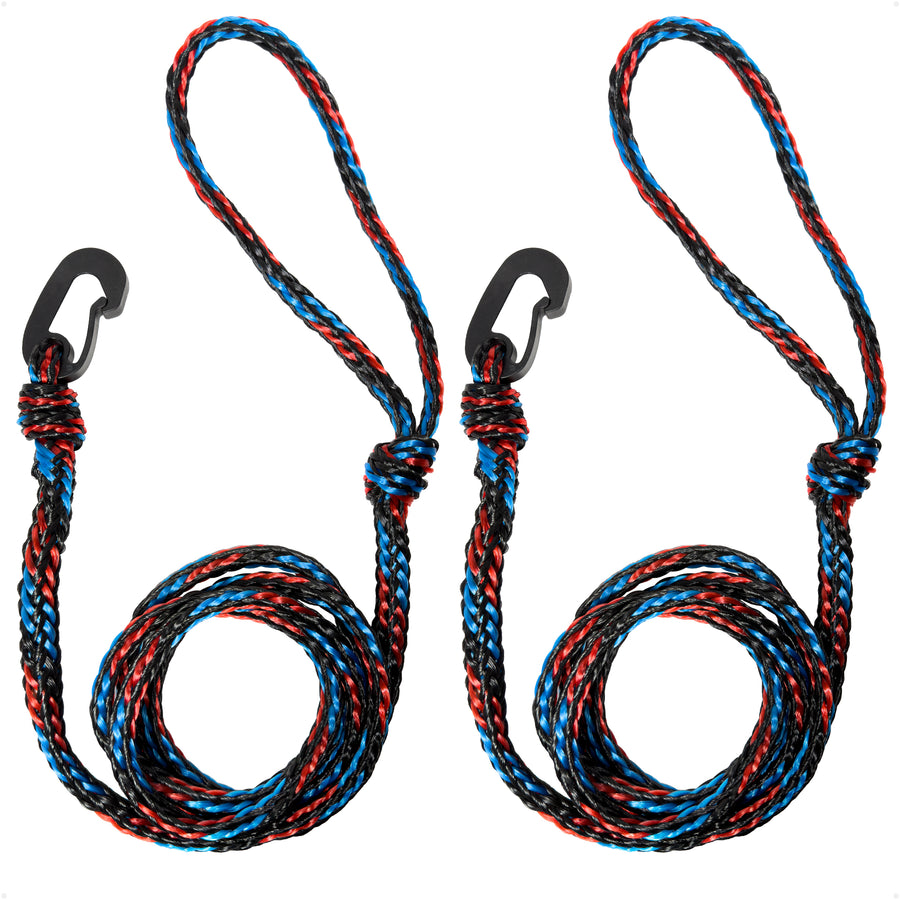 1/2 in x 7 ft PWC Dock Lines, Giant Snap Hook, Black, Red & Blue, 2-Pack - Five Oceans
