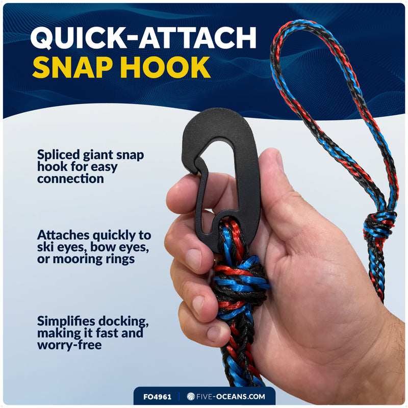 1/2 in x 7 ft PWC Dock Lines, Giant Snap Hook, Red & Blue, 2-Pack - FO4961 - Five Oceans
