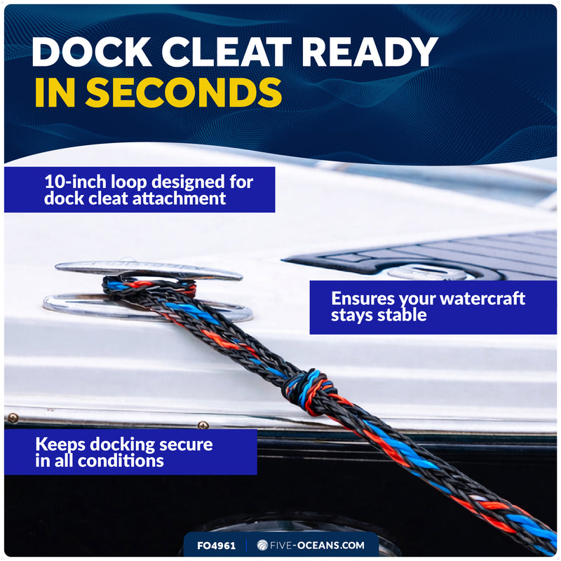 1/2 in x 7 ft PWC Dock Lines, Giant Snap Hook, Red & Blue, 2-Pack - FO4961 - Five Oceans