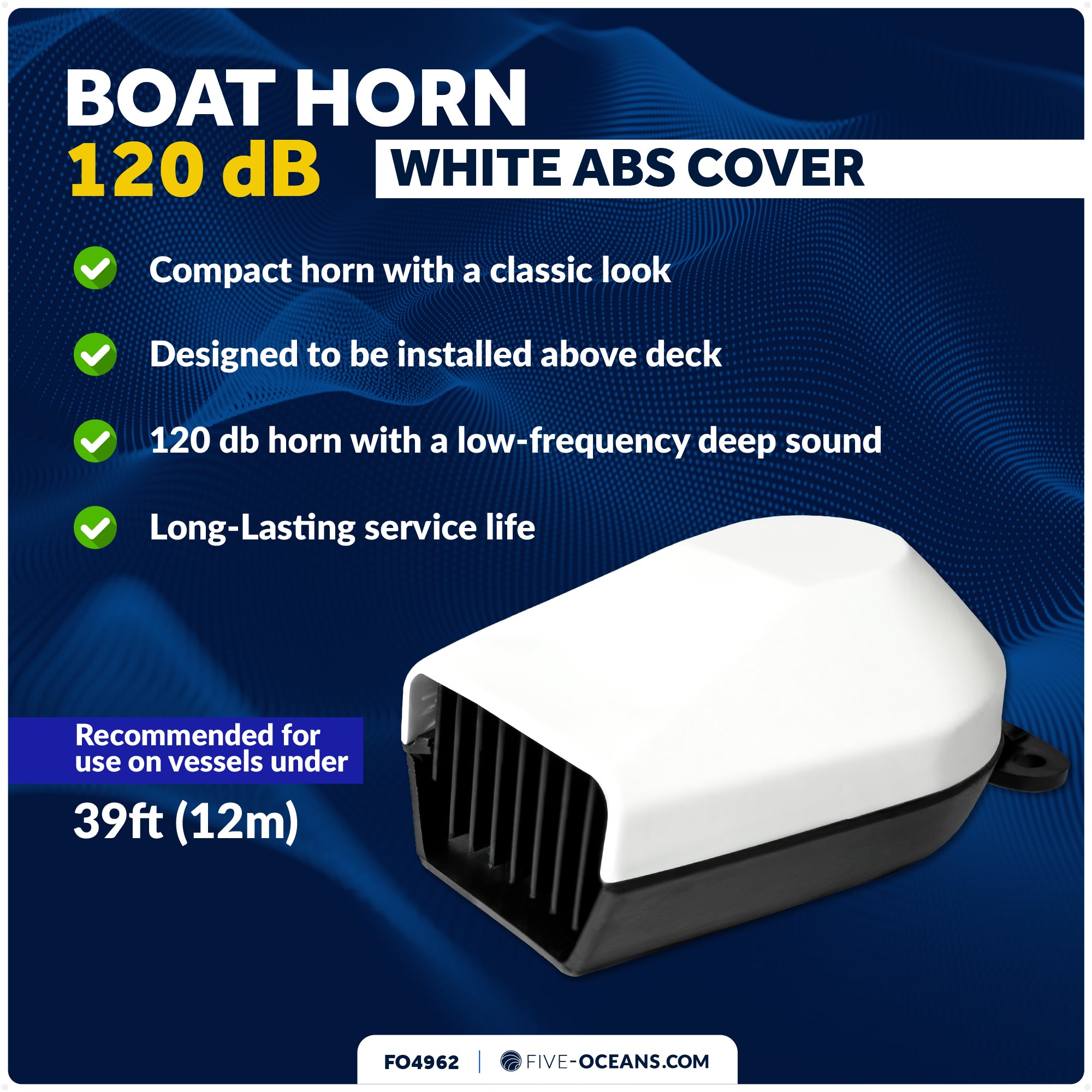 Boat Horn, 120 dB, White ABS Cover, 12V - FO4962 - Five Oceans