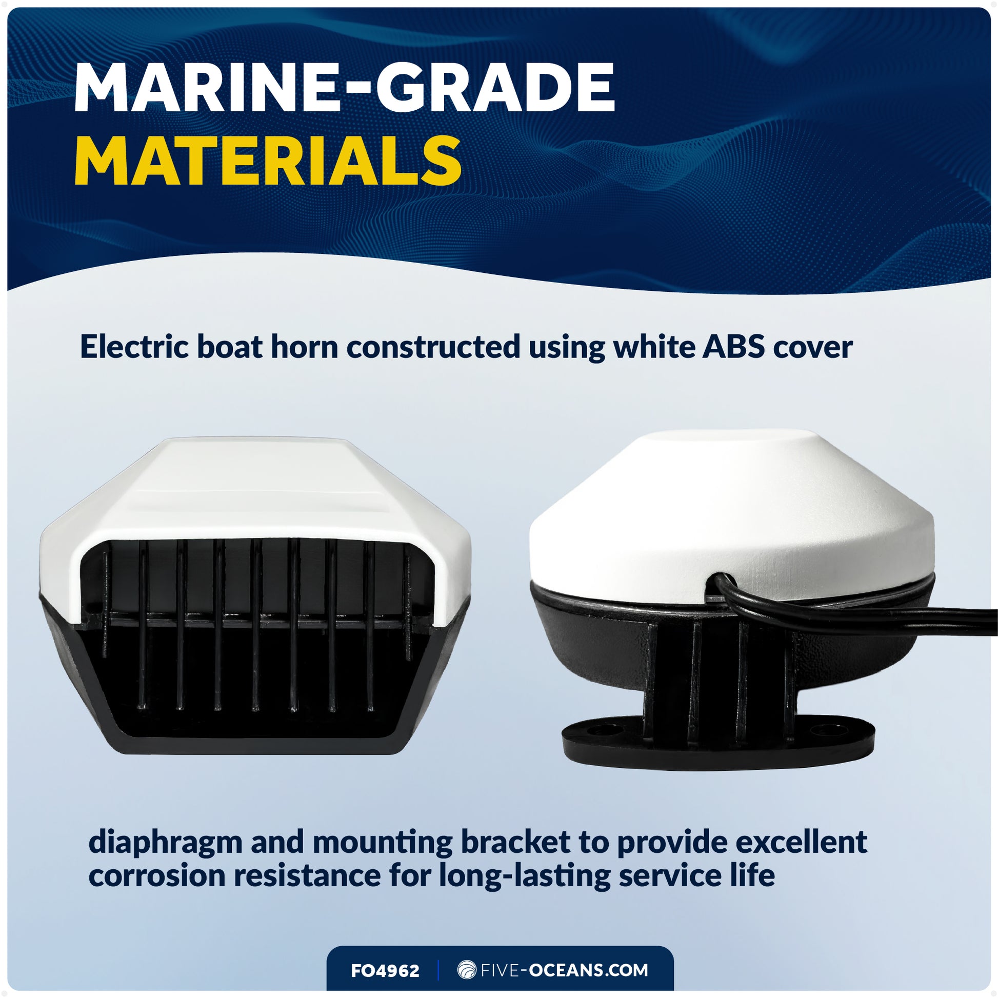Boat Horn, 120 dB, White ABS Cover, 12V - FO4962 - Five Oceans