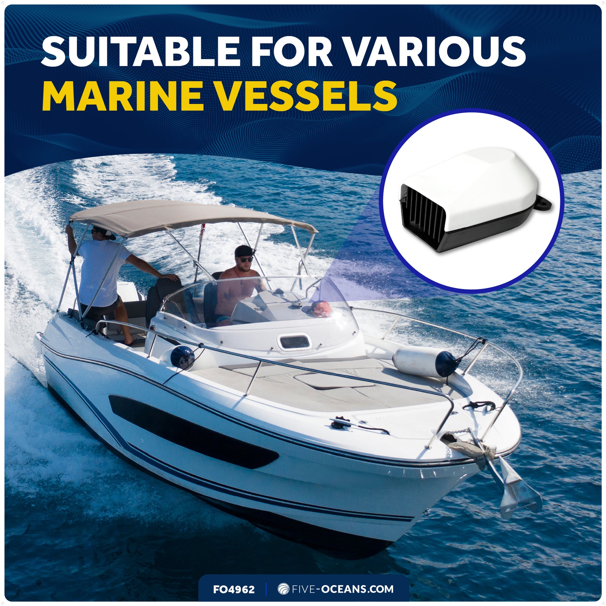 Boat Horn, 120 dB, White ABS Cover, 12V - FO4962 - Five Oceans