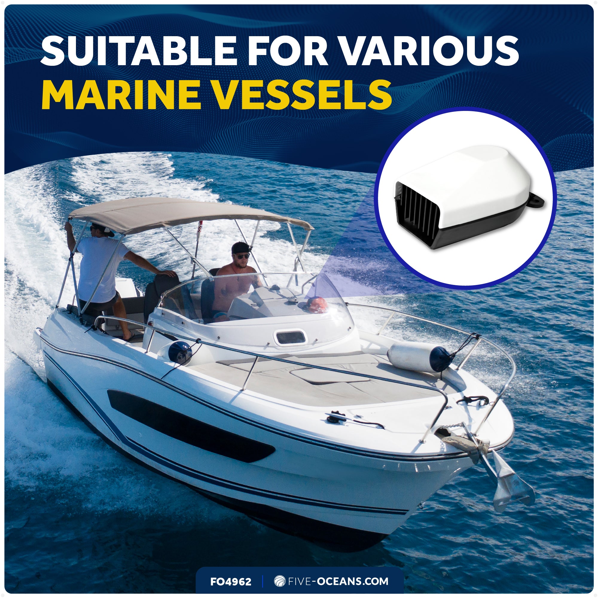 Boat Horn, 120 dB, White ABS Cover, 12V - FO4962 - Five Oceans